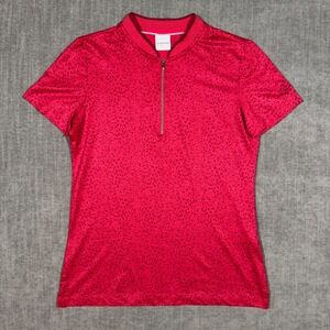 Dunning Golf Womens Small Pink‎ Maroon Leopard Print 1/4 Zip Performance Top